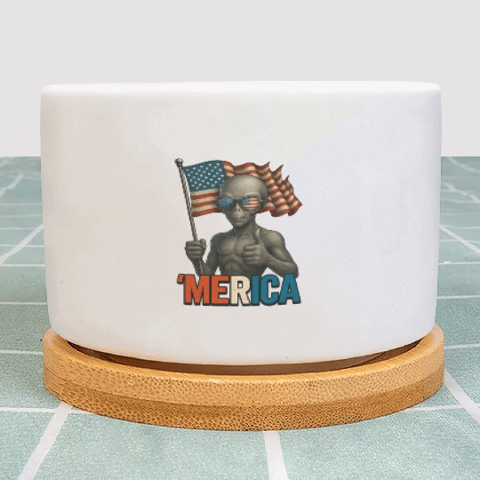 Thumbs Up Merica Alien 4th of July Funny Plant Pots