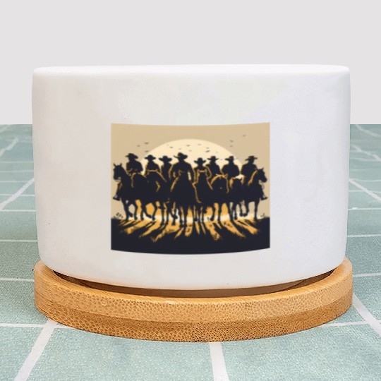 Western Sunset Cowboy Scene Plant Pots