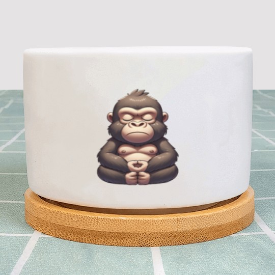 Cute gorilla yoga meditation inner peace cartoon Plant Pots