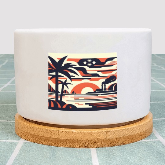 Twilight Palm & Factory Scene Plant Pots