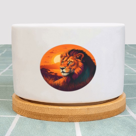 Sunrise Sleeping Lion in Grass Design. Plant Pots