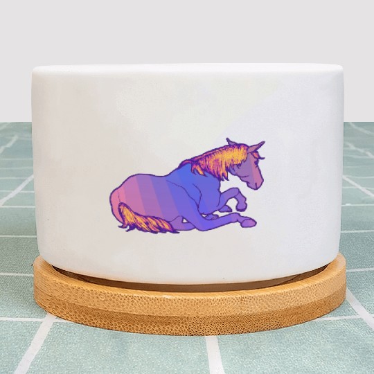 Purple Horse Lying Down, Hand Drawn, Bright Colors Plant Pots