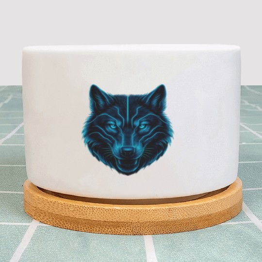 Cyber Wolf – Futuristic Neon Blue Wolf Head Plant Pots