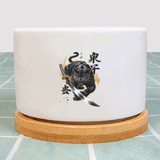 Fierce Black Panther With Samurai Sword Plant Pots