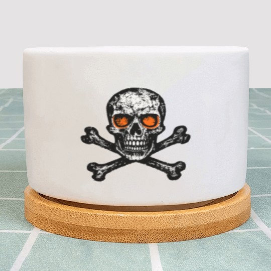 Grunge Skull Crossbones Orange Eyes Plant Pots