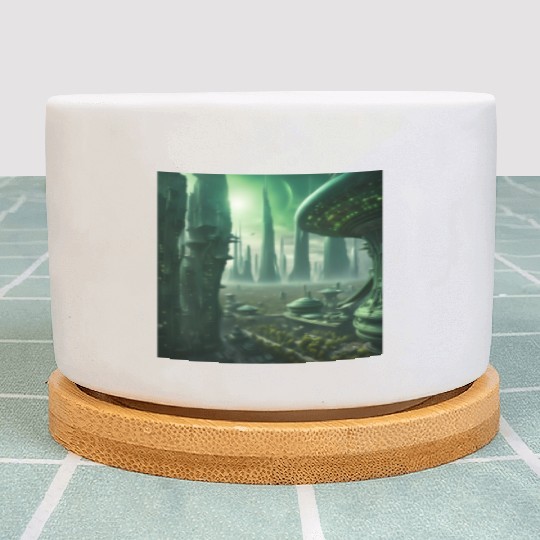 Futuristic Cityscape with Alien Planets Plant Pots