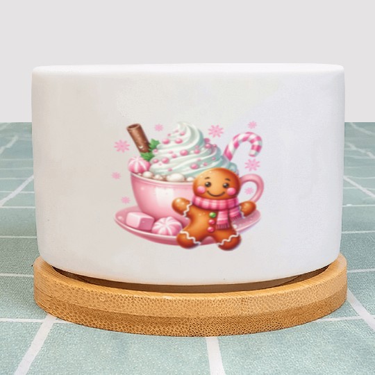 Whimsical Holiday Hot Chocolate Scene Plant Pots