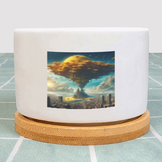 Sci-Fi Alien City: Floating Planet Twilight Scene Plant Pots