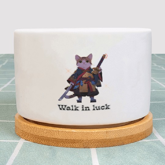 Samurai Cat Illustration for Apparel Plant Pots