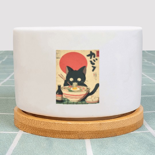 Ramen Cat Retro Poster Plant Pots
