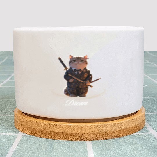Samurai Cat in Formal Kimono Plant Pots