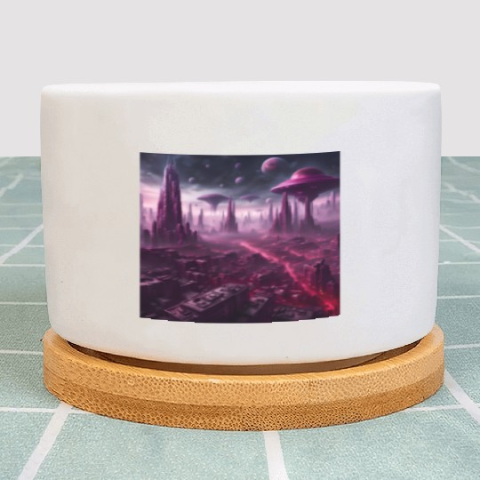 Sci-Fi Future World And Alien City in Neon Pink Plant Pots