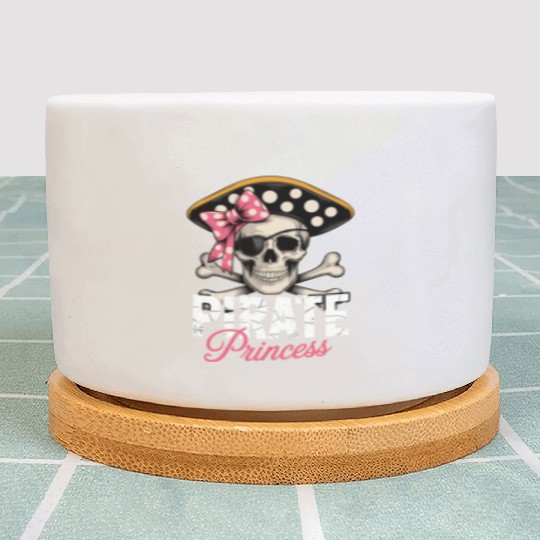 Pirate Princess Skull and Crossbones with Pink Bow Plant Pots