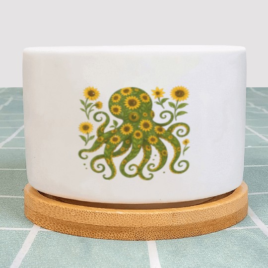 Sunflower Octopus Art Print Plant Pots