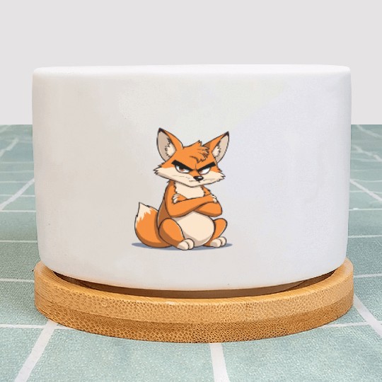 Grumpy cartoon Fox with serious expression Plant Pots