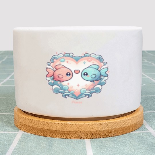 Celestial Pisces Love Heart Illustration Plant Pots
