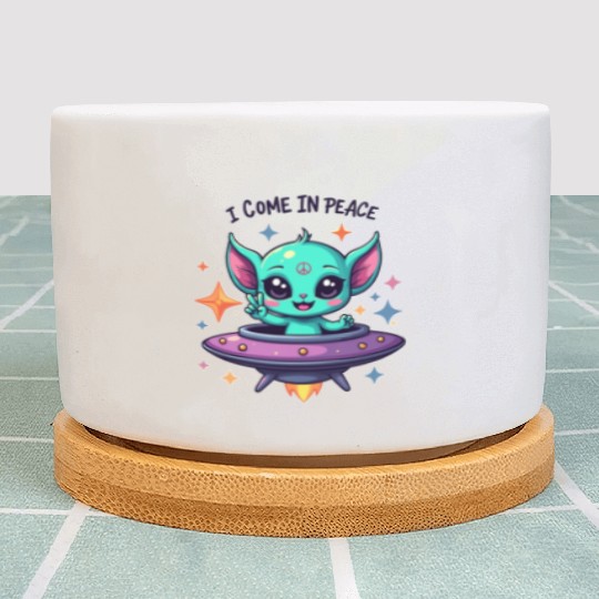 Peaceful  cute Alien- i come in peace Plant Pots