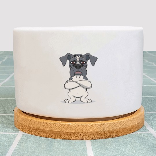 Grumpy great dane cartoon animal illustration Plant Pots