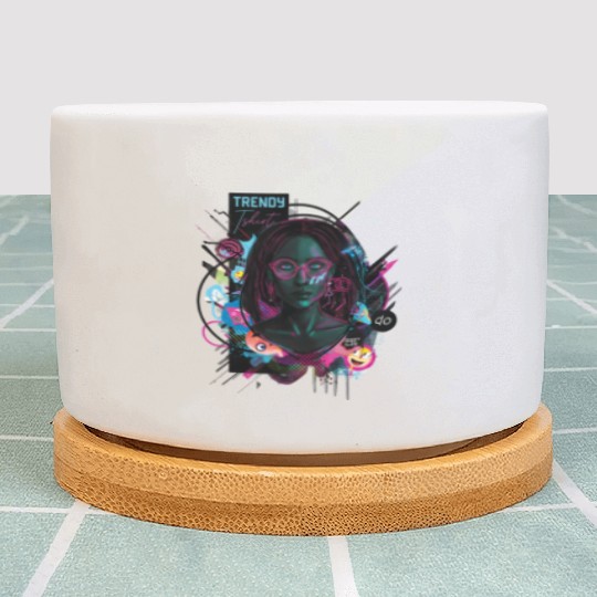 Neon Cyberpunk Female Digital Art Plant Pots