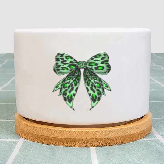Coquette Bow Cheetah Animal Pattern Lime Green Plant Pots