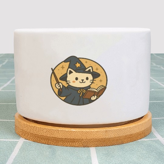 Whimsical Cat Wizard in Starry Night Plant Pots