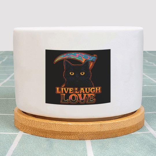 Black Cat Psychedelic Live Laugh Love Plant Pots