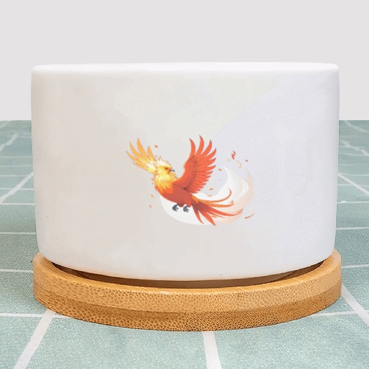 Fiery Mythical Phoenix Illustration Plant Pots