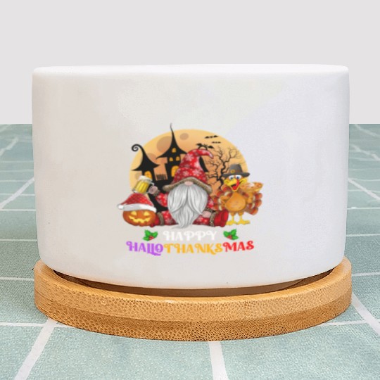 Happy Hallothanksmas Halloween Thanksgiving Xmas Plant Pots