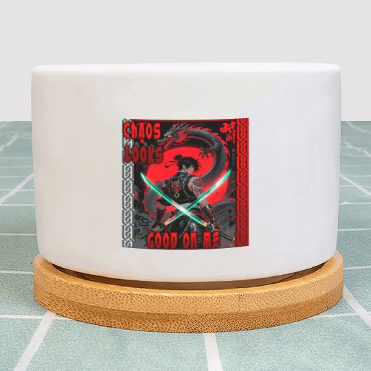 Cyberpunk Samurai with Dragon Plant Pots