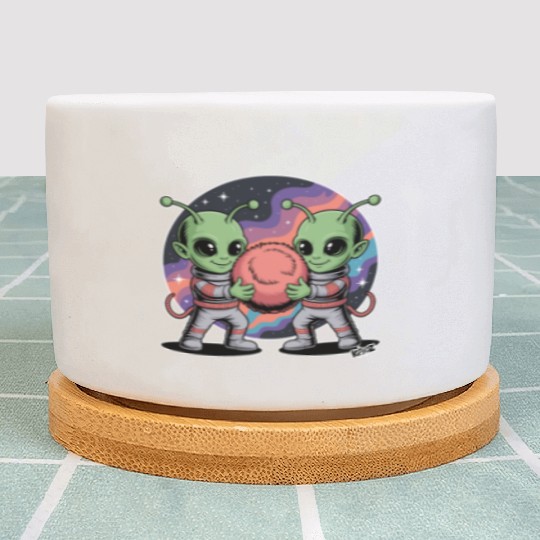 Adorable Alien Friends Embrace Cosmic Unity Plant Pots
