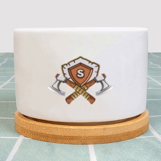 Shield and Axes Emblem Fantasy Logo Plant Pots