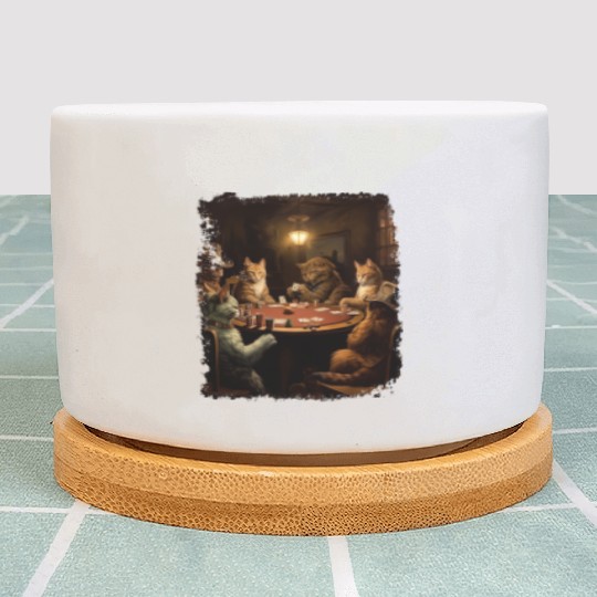 Pop Art Gambling Cat Playing Poker Cards Plant Pots