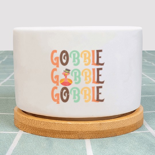 Festive Turkey and Gobble Text Pattern Plant Pots