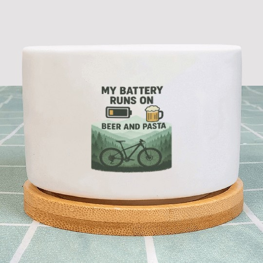 Battery Icon with Beer and Pasta Theme Plant Pots