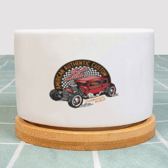 Vintage Hot Rod Car Illustration Plant Pots