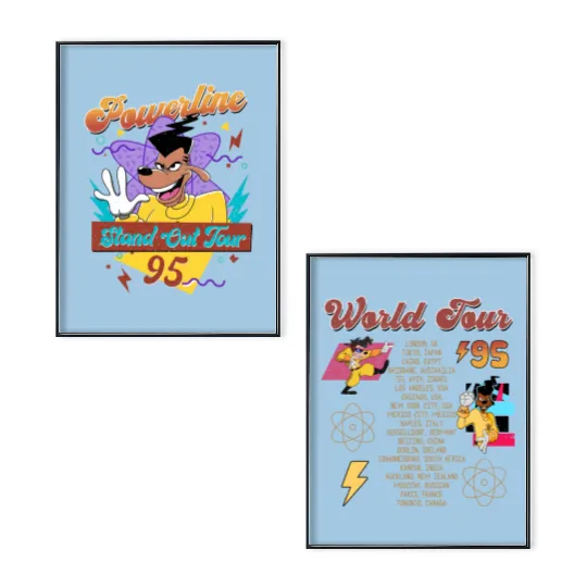 Vintage Disney Powerline Poster Set, Disney 90s A Goofy Movie Powerline Stand Out Tour 95 Poster Set, Magic Kingdom Poster Set