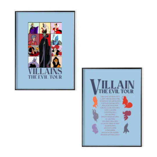 Disney Villains Eras Tour 2-Sided Poster Set , Disney Bad Witches Club Poster Set