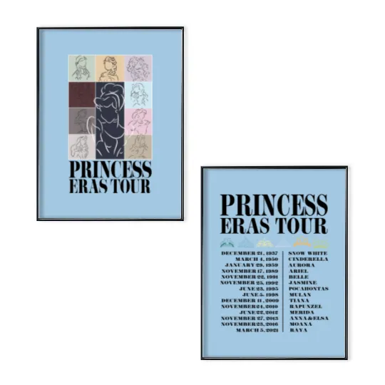 Retro Princess Eras Tour  Color Poster Set, Midnights Poster Set, Disney Princess Poster Set