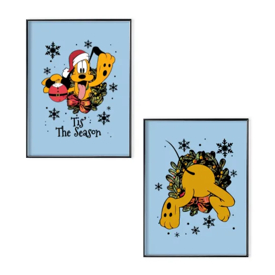 Pluto Dog Tis' The Season Christmas Poster Set, Mickey's and Friends Very Merry Christmas Party 2023 Poster Set, Disney Magic Kingdom Family Trip Gift