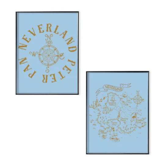 Disney Peter Pan Never Land Map Graphic Poster Set, Peter Pan Poster Set