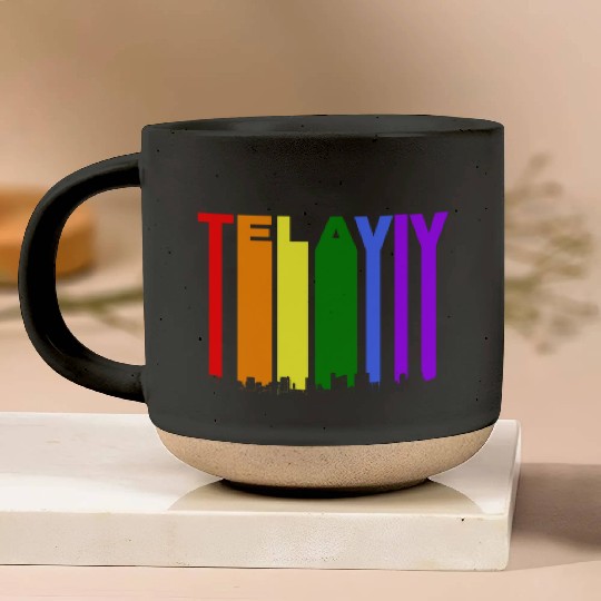 Tel Aviv Israel Skyline Rainbow LGBT Gay Pride Pottery Mugs