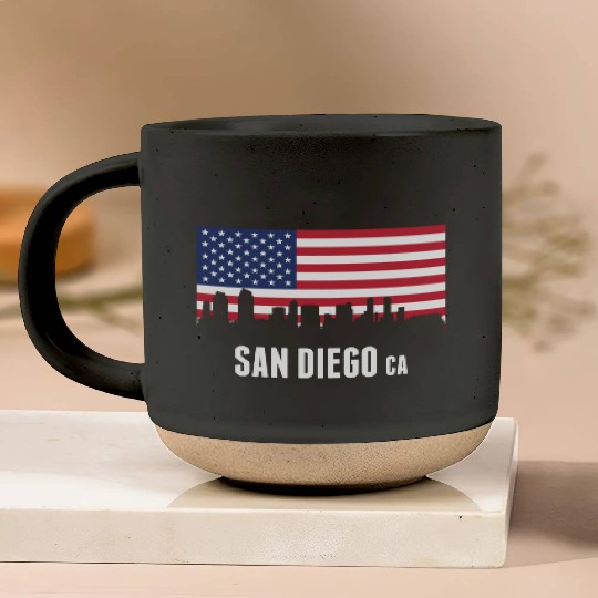 American Flag San Diego Skyline Pottery Mugs