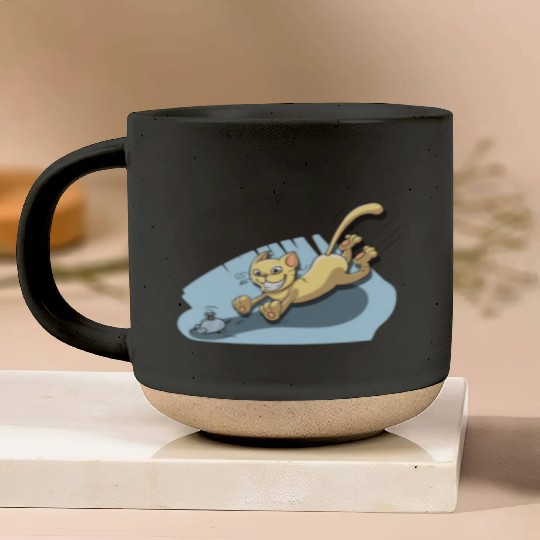Cat Running After Rat - Tom and Jerry Illustration Pottery Mugs