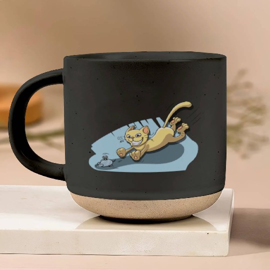 Cat Running After Rat - Tom and Jerry Illustration Pottery Mugs