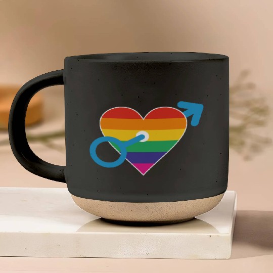 Rainbow heart male Pottery Mugs