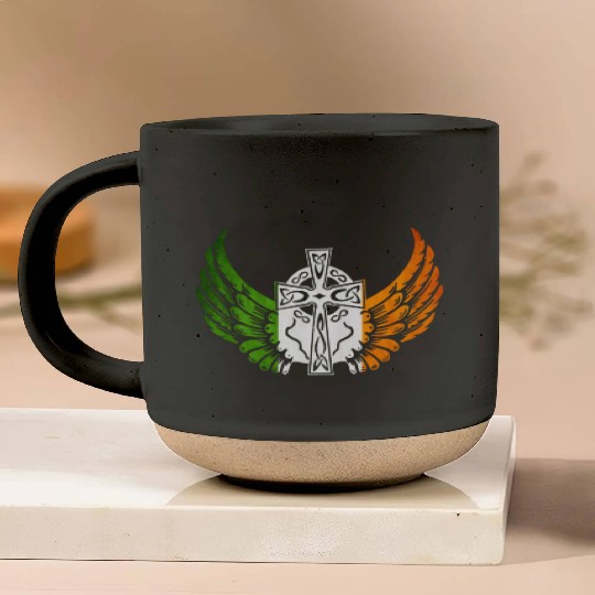 Irish Flag Design Celtic Cross Irish gift Pottery Mugs