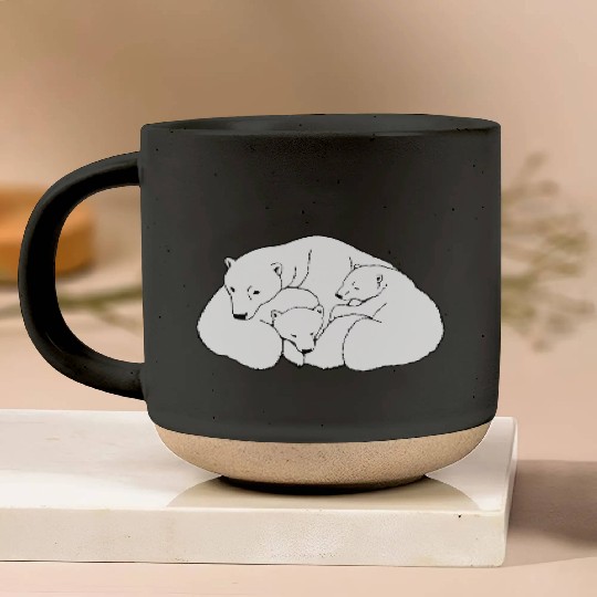 Polar Bear w. Cubs Twins Pottery Mugs