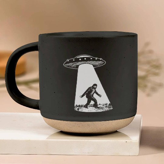 Bigfoot UFO Pottery Mugs Sasquatch Alien Abduction
