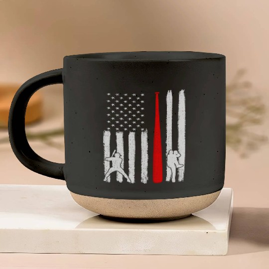 Baseball Pitcher Batter American Flag 4th of July Pottery Mugs