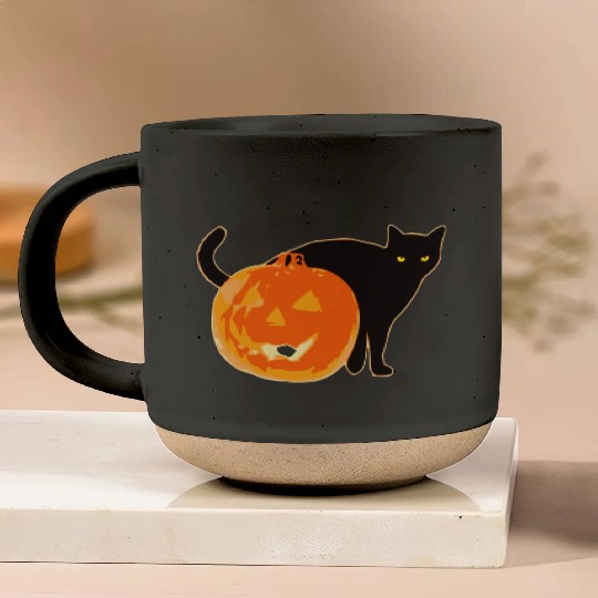 Halloween Black Cat Jack o Lantern Pumpkin Funny Pottery Mugs
